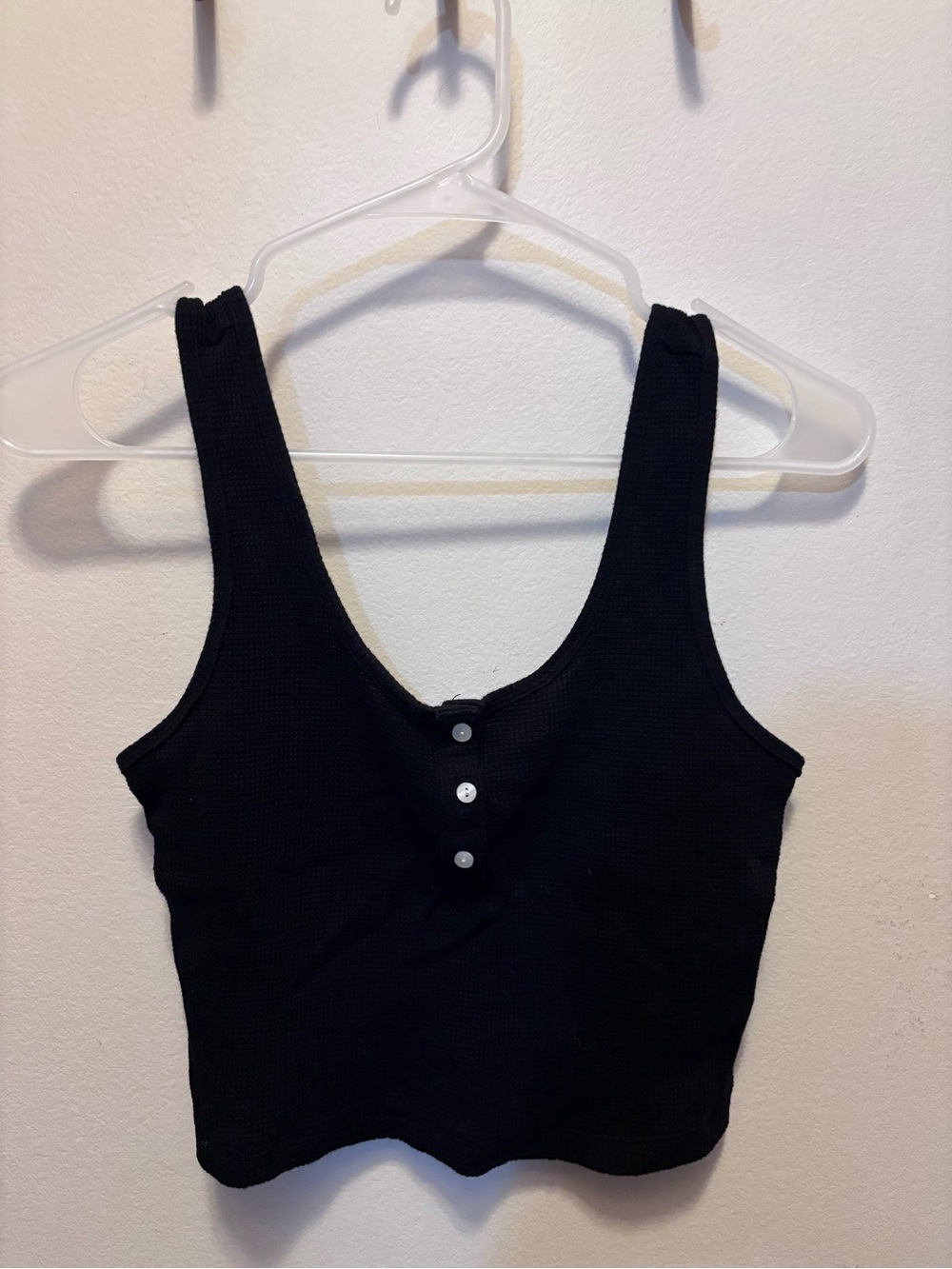 Old Navy Black Waffle Button-Front Crop Tank